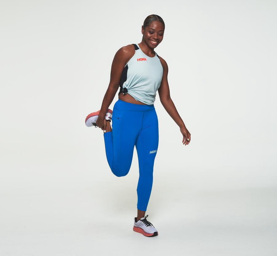 Hoka Australia One One Performance Crop Tight - Womens Pants Blue - JXVQU-7456